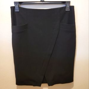 Ann Taylor Loft Women's Faux Wrap Pencil Skirt With Pockets, Black, Size 12